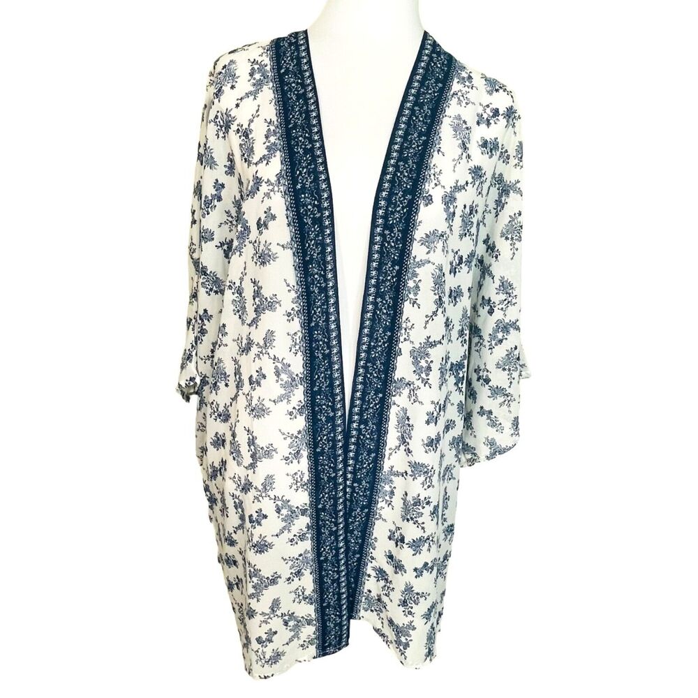 Japna Blue White Kimono Cardigan Size Medium
